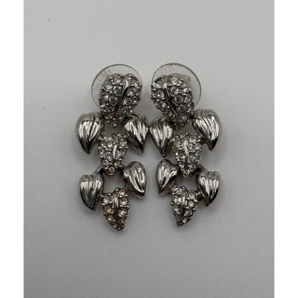 Swarovski Leaf Drop Dangle Silver Rhinestone Form… - image 2